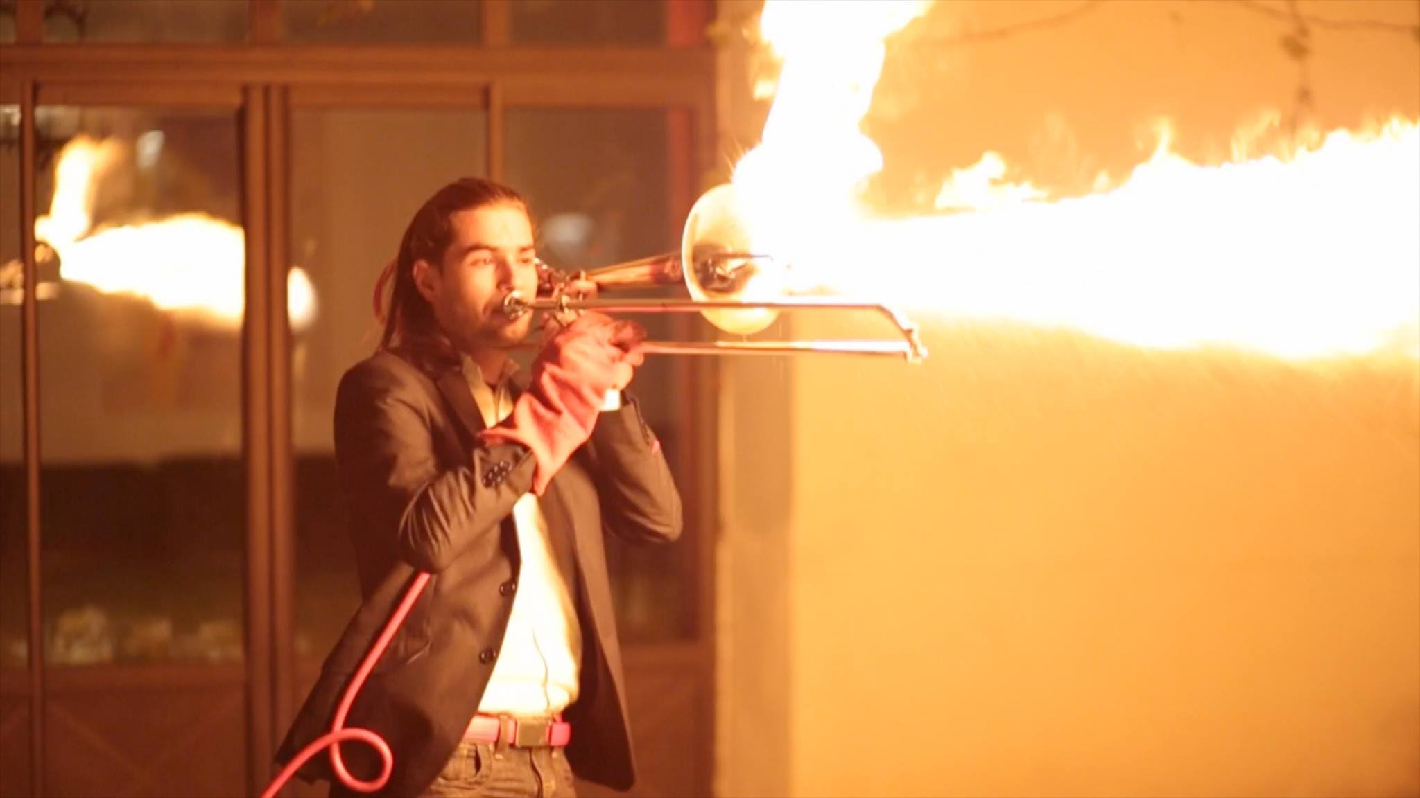 Musician Invents a Trombone That Shoots Flames Out Of It